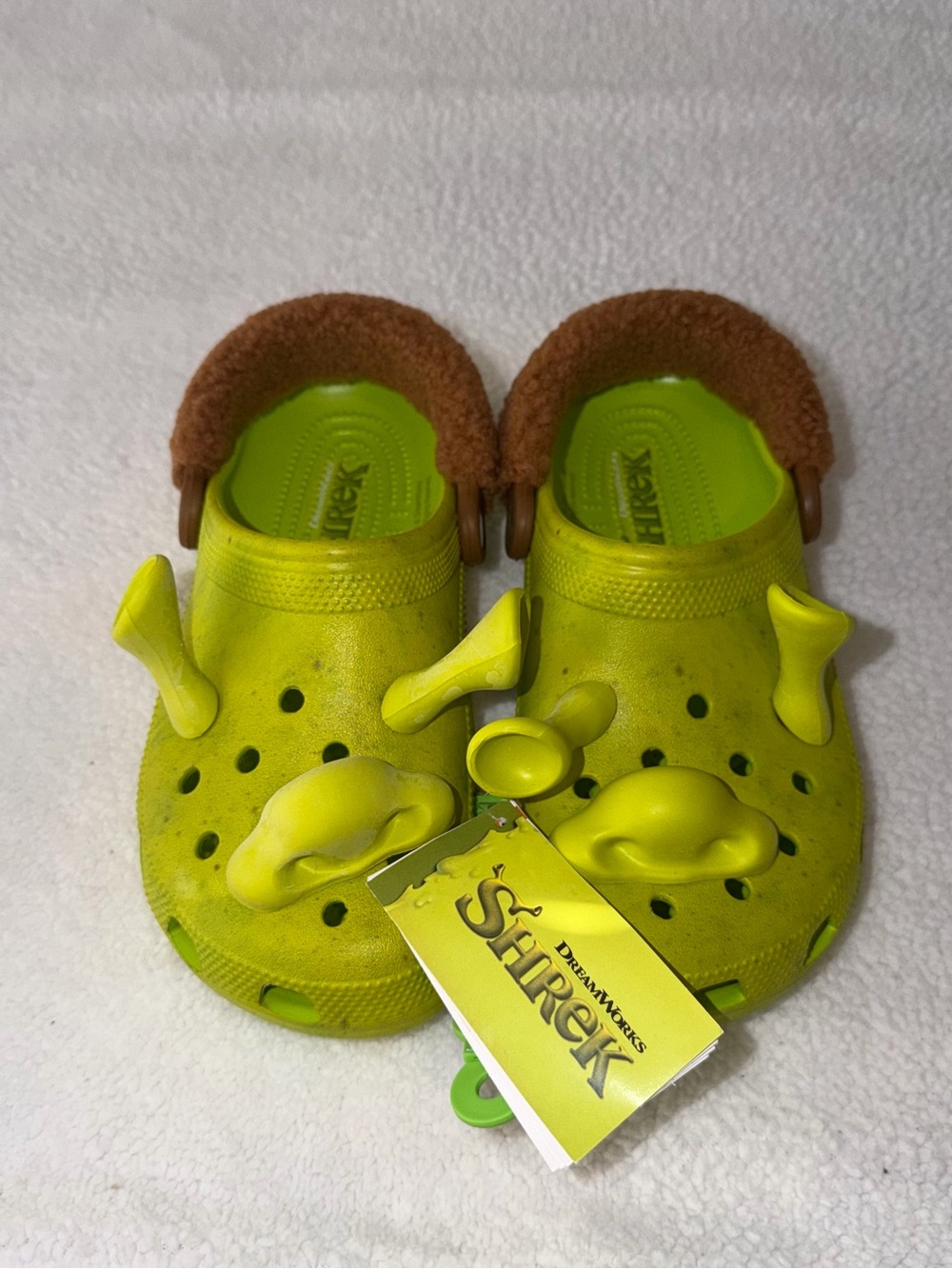 CROCS DreamWorks Shrek Adult Green Clog Shoes with Fuzzy Heel Strap